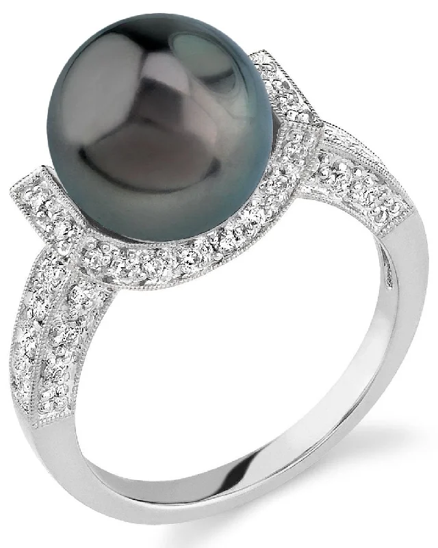 unique diamond rings for women -Tahitian South Sea Pearl Sparkling Jewel Ring