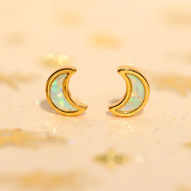 elegant hoop earrings for women -Mini Opal Moon Studs