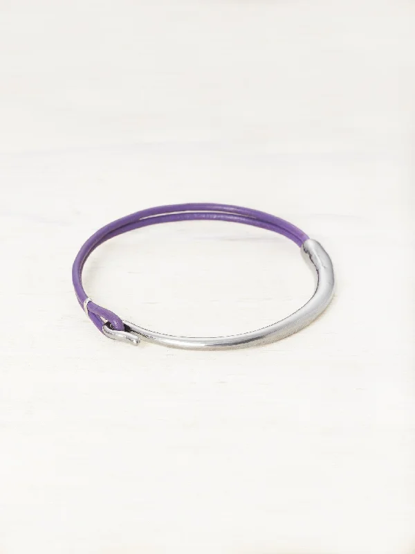 women’s gemstone bangles -Leather Bar Bracelet - Orchid