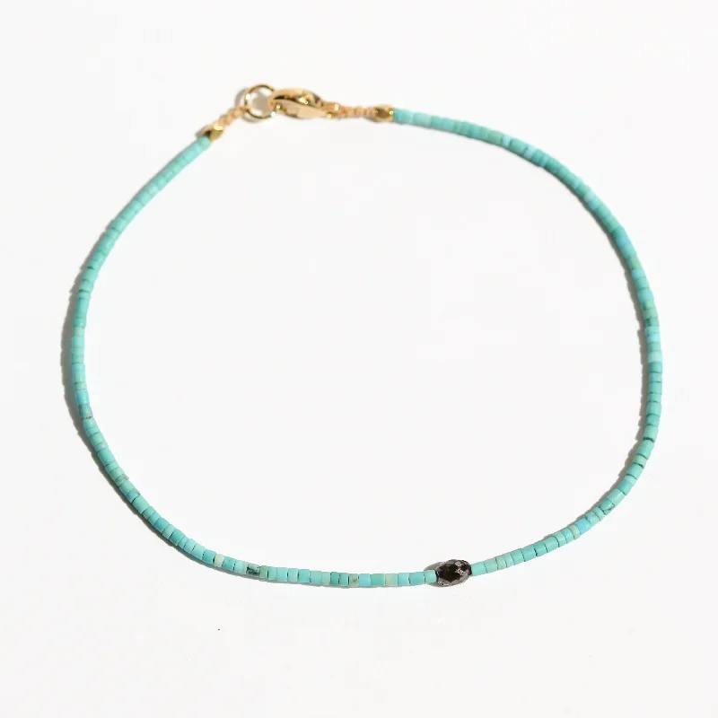 women’s friendship bracelets -Heishi Turquoise + Black Diamond Bracelet no. 76