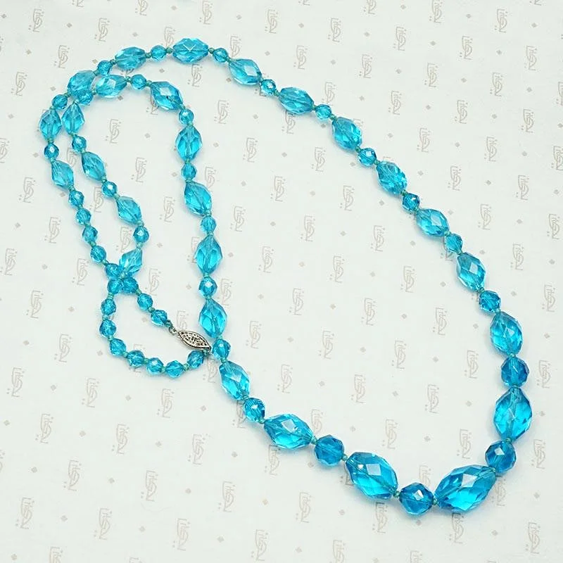 diamond heart necklaces for women -Brilliant Blue Faceted Glass Bead Necklace