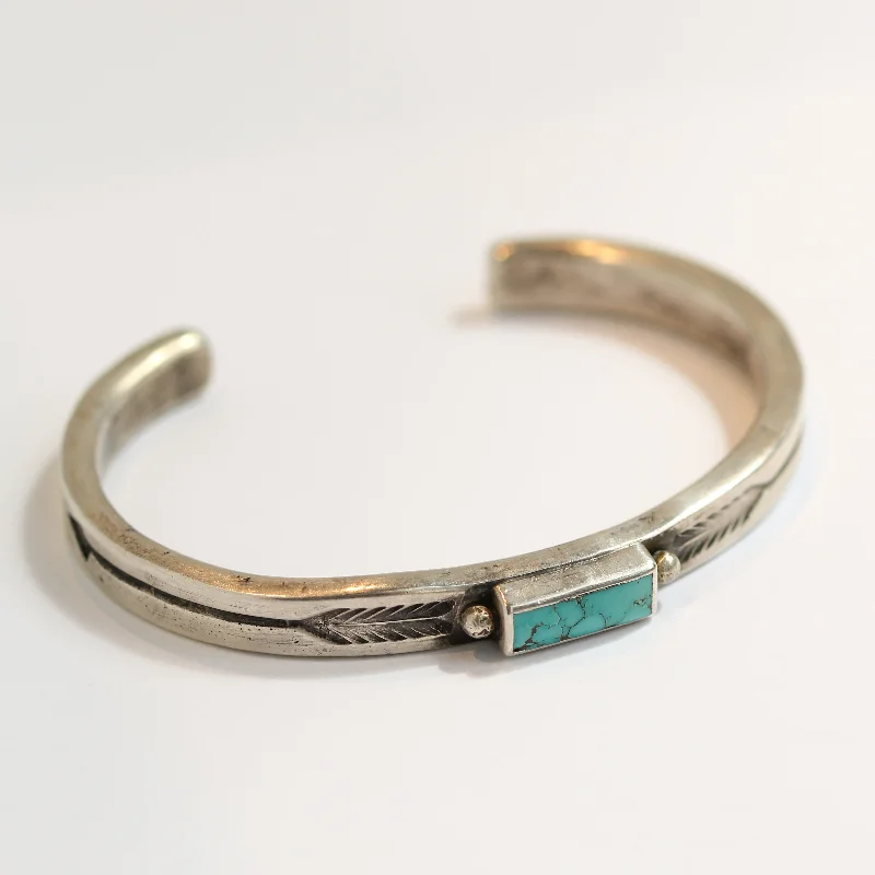 trendy bangles for women -Ingot Silver Arrow & Turquoise Cuff Bracelet