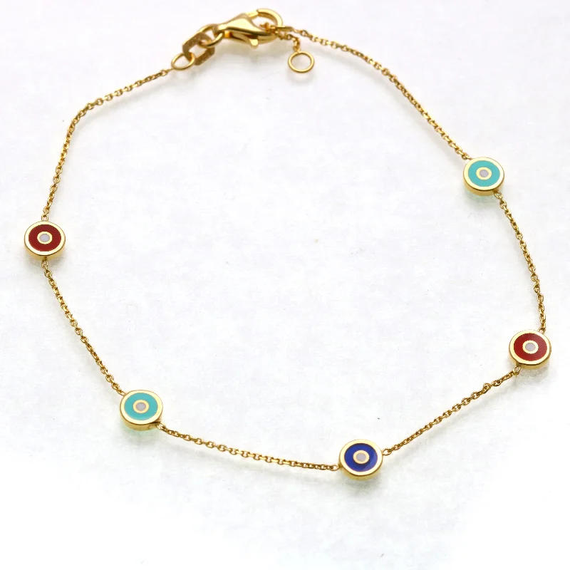 custom bangle designs for women -Evil Eye Multicolor Enamel Bracelet 14k Yellow Gold