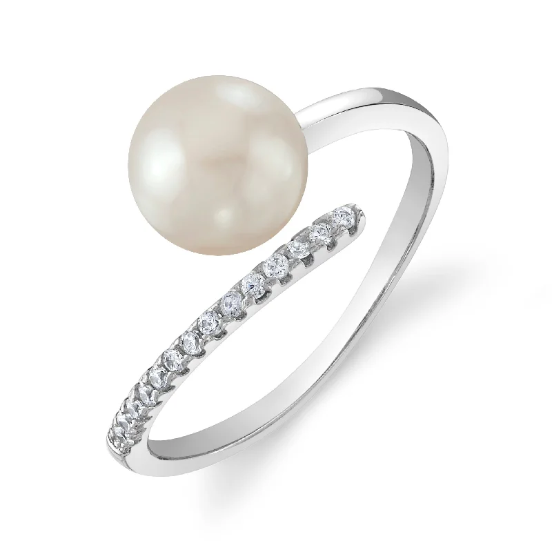 wedding ring sets for women -Freshwater Pearl & Diamond Valentina Ring