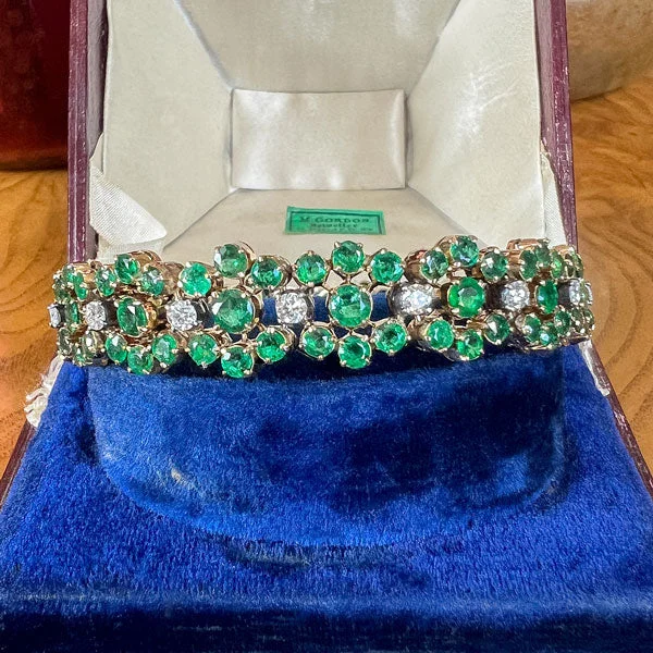 chunky bracelets for women -Vintage Emerald & Diamond Bracelet