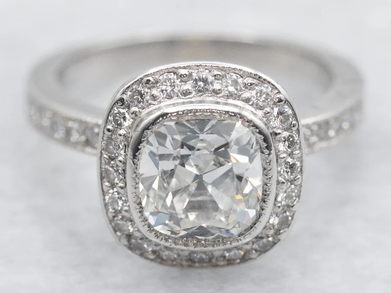 vintage style engagement rings -Modern Platinum Diamond Halo Engagement Ring