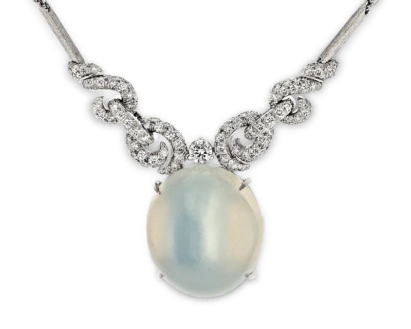 delicate crystal necklaces for women -Henry Dunay Moonstone and Diamond Necklace