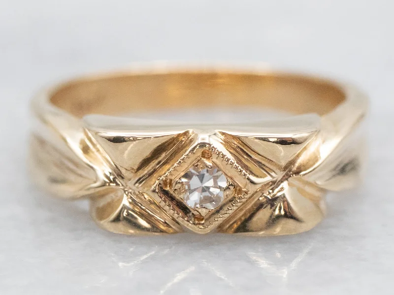 halo diamond engagement rings -Vintage Gold Diamond Solitaire Engagement Ring