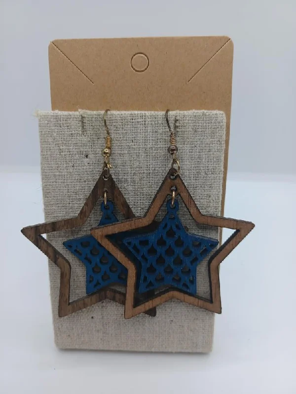 trendy crystal earrings for women -Wooden Star Earrings