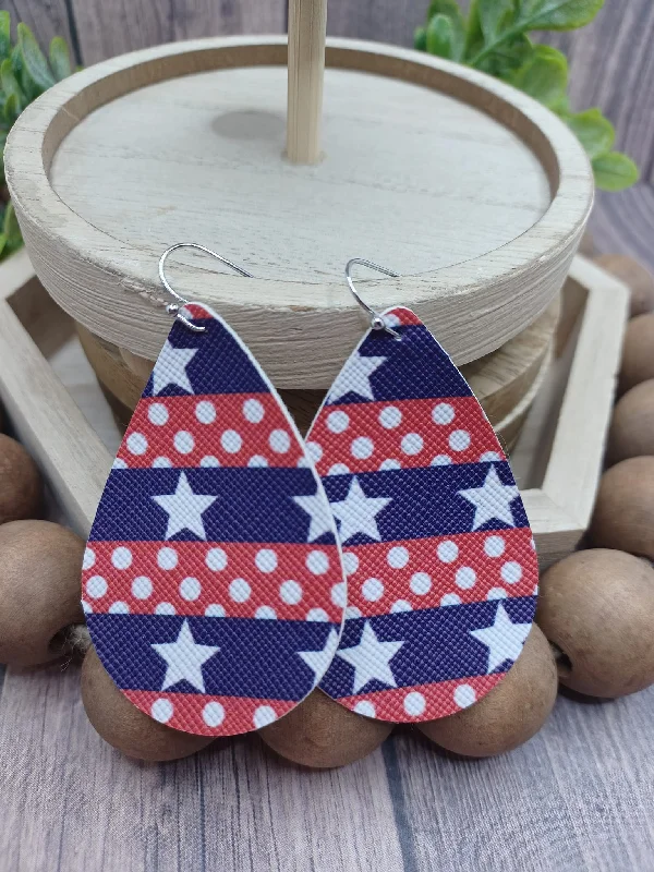 personalized earrings for women -Red, White, & Blue Stripes & Stars Earrings