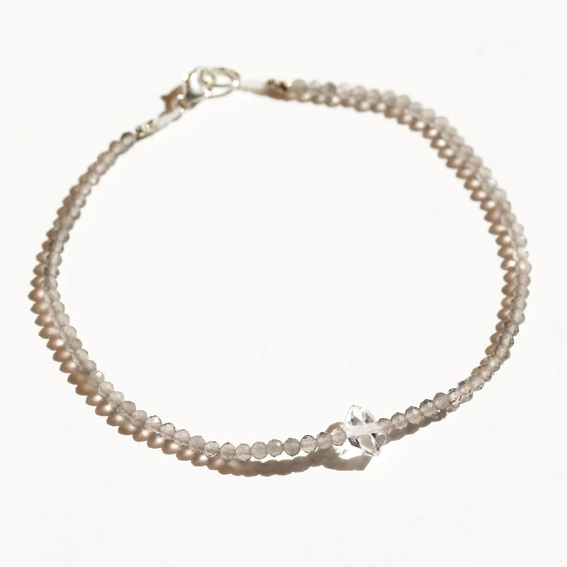 trendy charm bracelets -Grey Moonstone + Herkimer Bracelet No.10