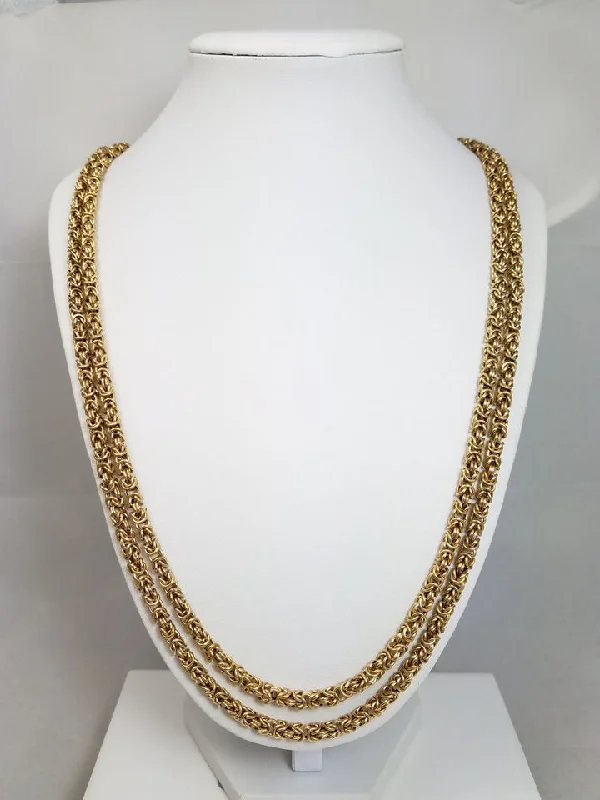 men’s and women’s matching necklaces -Impressive 60" Vintage 15k Yellow Gold Hollow Byzantine Chain Necklace