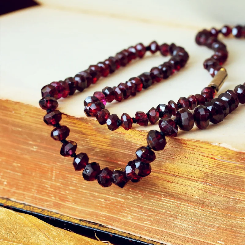 stylish chain necklaces for women -Antique Hand Faceted Bohemian Garnet Bead Necklace