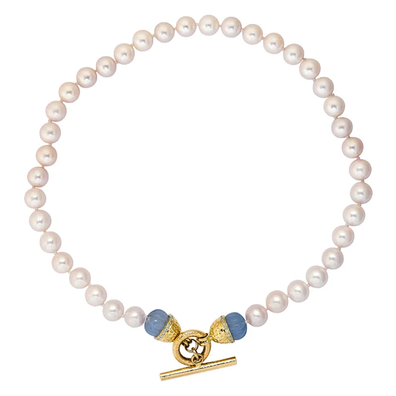 charm necklaces for women -Toggle Necklace - Pearl, Chalcedony and Diamond