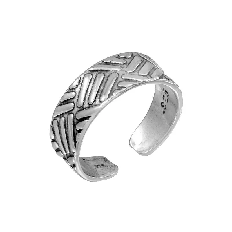 luxury wedding rings -Silver 925 Basket Weave Pattern Adjustable Toe Ring - TR263-A