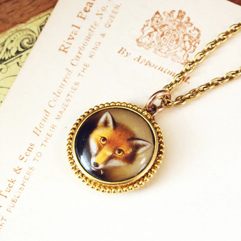 custom name necklaces for women -Locket Backed Miniature of a Fox Painted by W B Ford