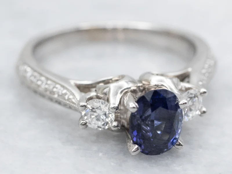 trendy engagement rings for women -High Profile Sapphire and Diamond Engagement Ring