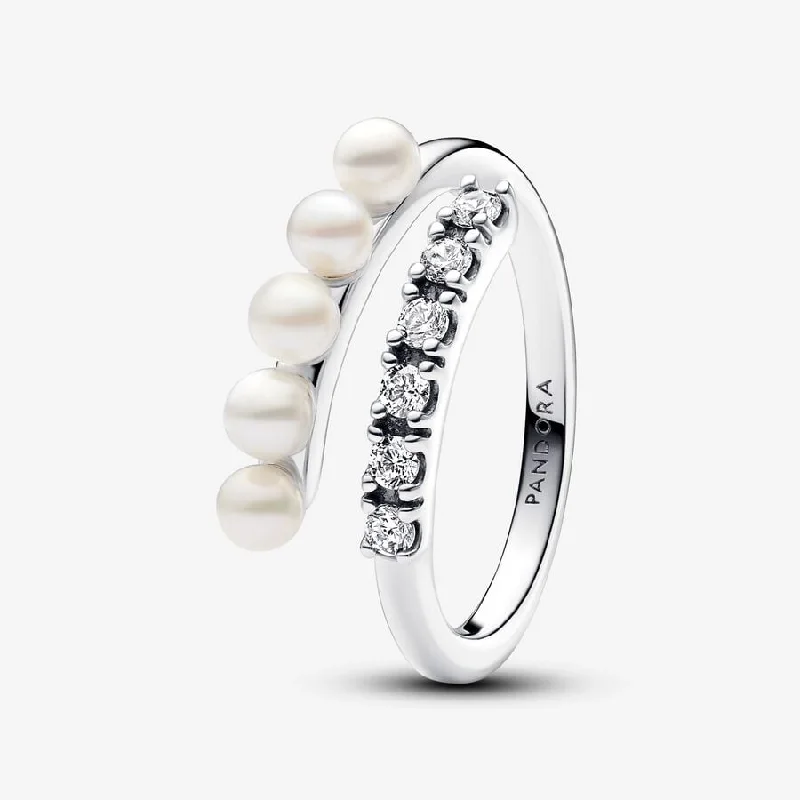 diamond eternity rings -Treated Freshwater Cultured Pearls & Pavé Open Ring