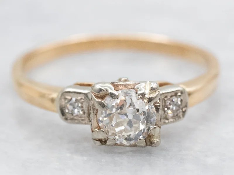 custom-designed engagement rings -Retro 1940s Old Mine Cut Diamond Engagement Ring