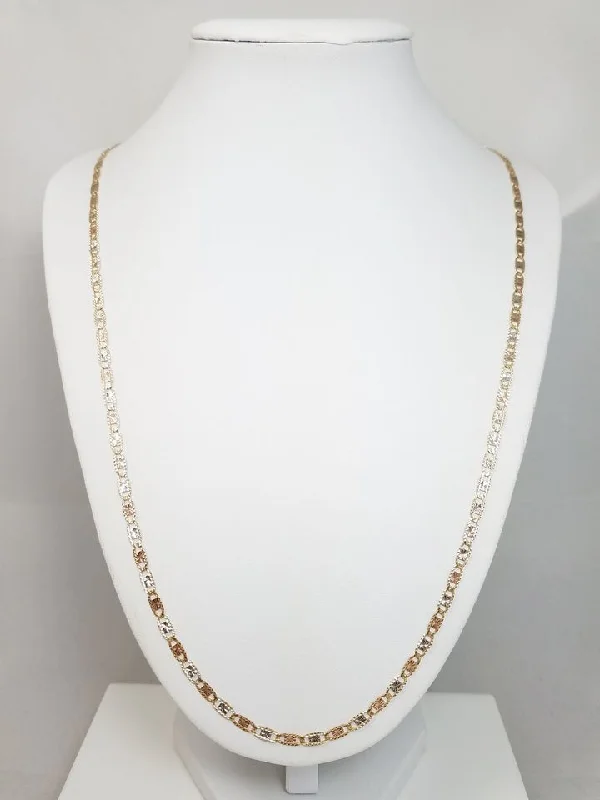 creative design necklaces for women -Dazzling 24.5" 14k Tri Color Gold Diamond Cut Fancy Link Chain Necklace