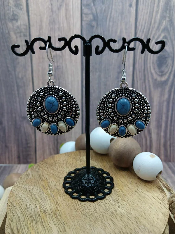 bridal earrings for women -Blue & White Crackle Stone Earrings