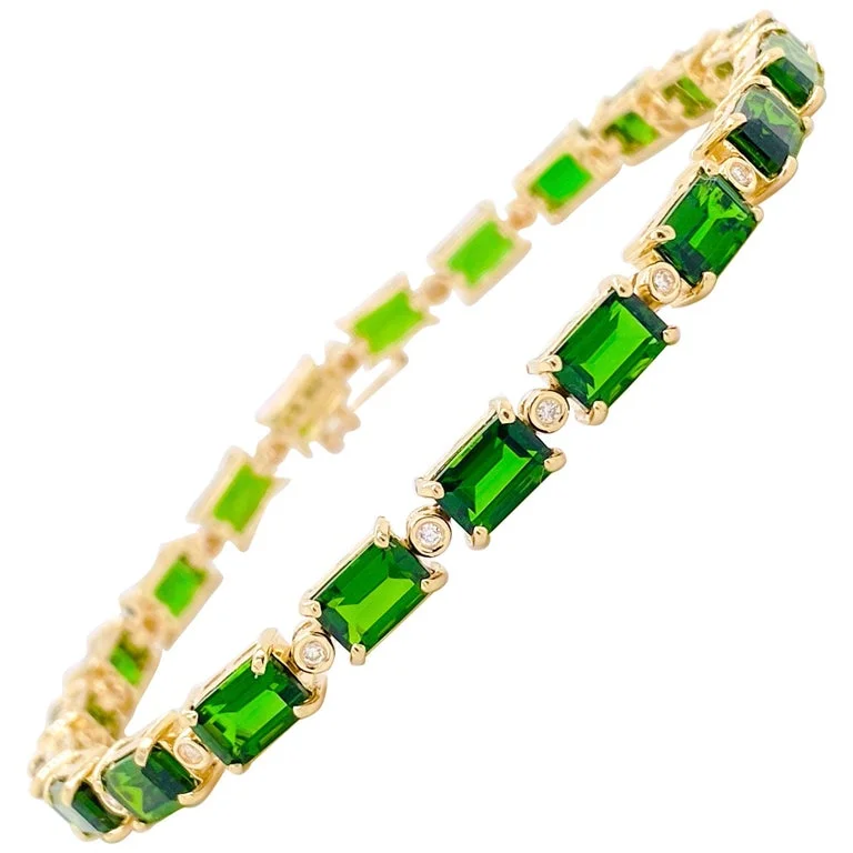 women’s bracelets with charms -Yellow Gold Tennis Bracelet w Natural Russalite and Diamonds