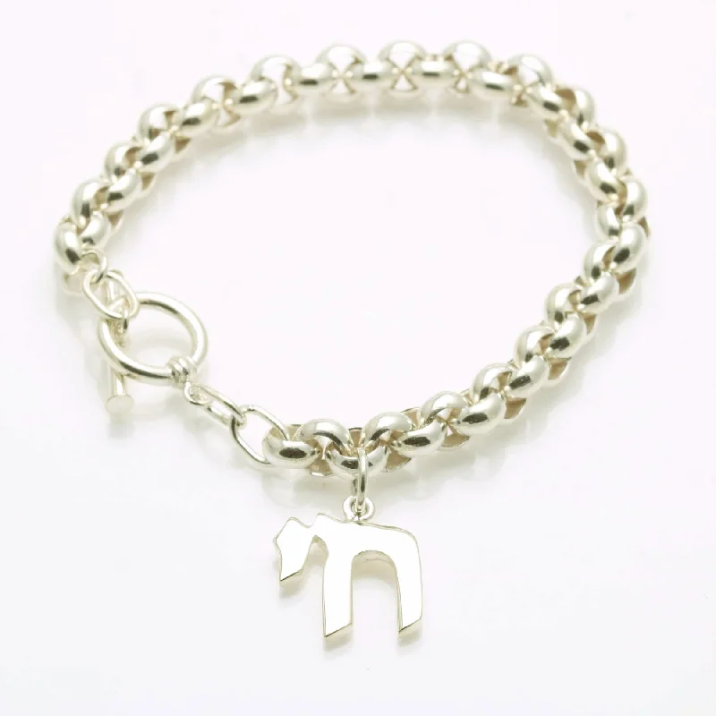 women’s charm bangles -Sterling Silver Chai Rolo Link Bracelet