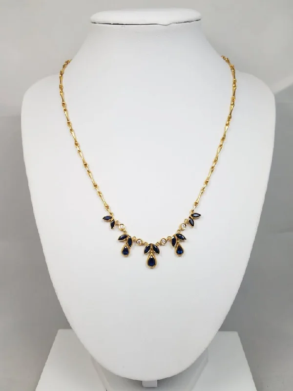 stylish necklaces for women -Lavish 17" 18k Yellow Gold Natural Sapphire Diamond Dangle Necklace