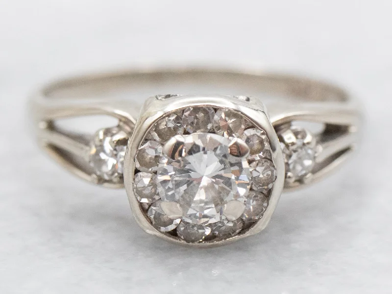 oval cut engagement rings for women -Vintage Diamond Halo Engagement Ring