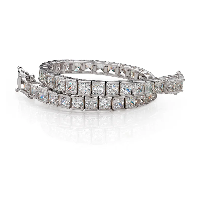 bracelet sets for women -Princess Cut tennis bracelet with 18.72 carats* of diamond simulants in 10 carat white gold