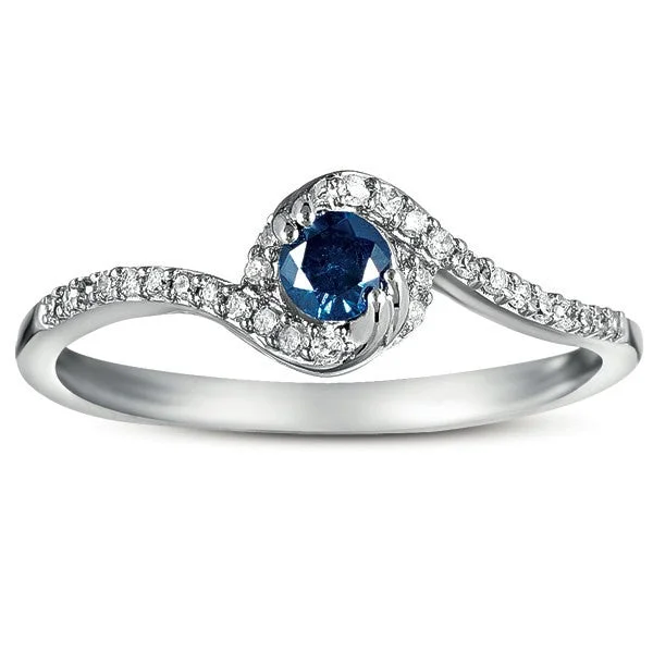 radiant engagement rings -1 Carat Blue Sapphire and Moissanite Diamond Halo Engagement Ring in 10k White Gold