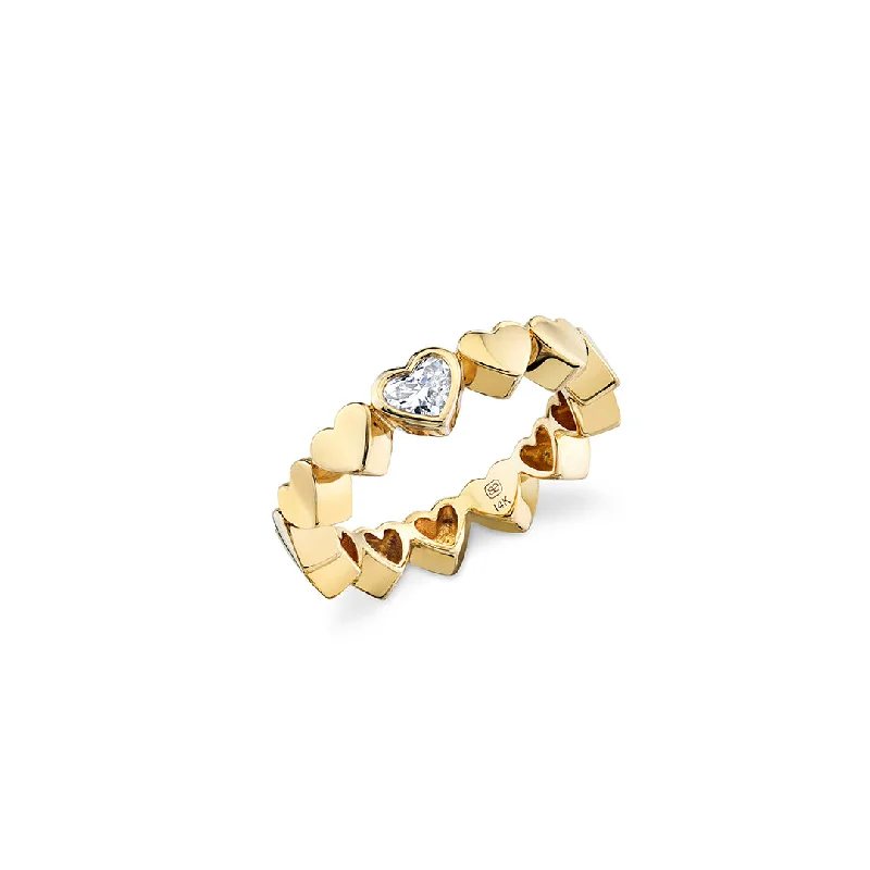 promise rings for women -Gold & Heart Diamond Eternity Ring