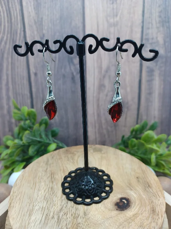 affordable diamond earrings for women -Red Dainty Rhinestone Drop Earrings