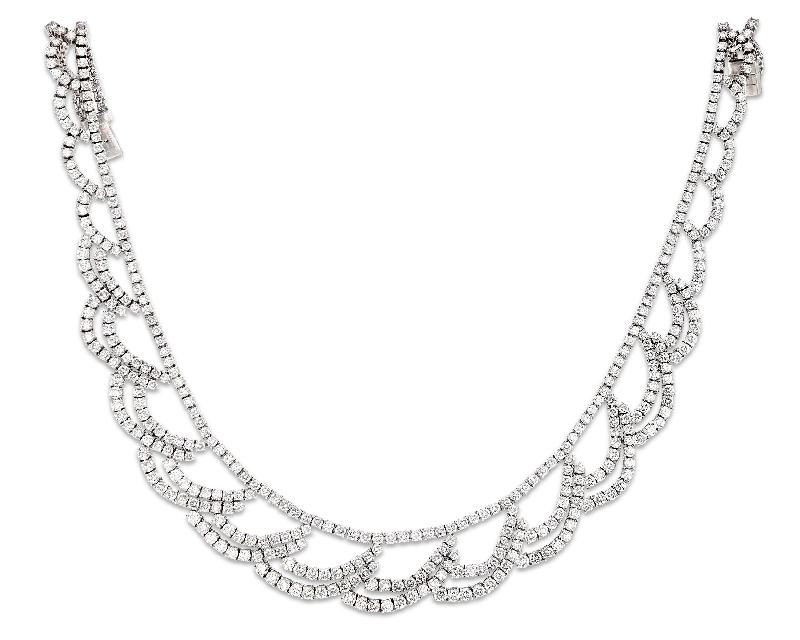 creative design necklaces for women -Scalloped Diamond Necklace, 42.50 Carats