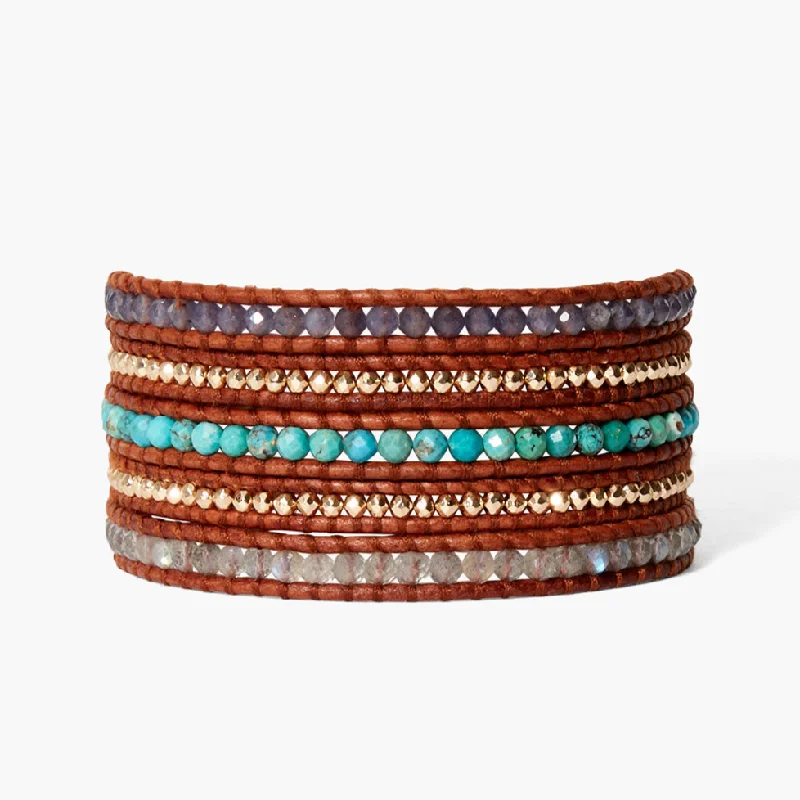 cuff bracelets for women -Santi Turquoise Wrap Bracelet