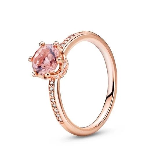 romantic rings for women -Pink Sparkling Crown Solitaire Ring