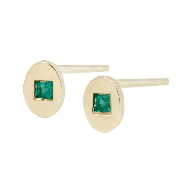 hoop earrings for women -Oval studs with emeralds