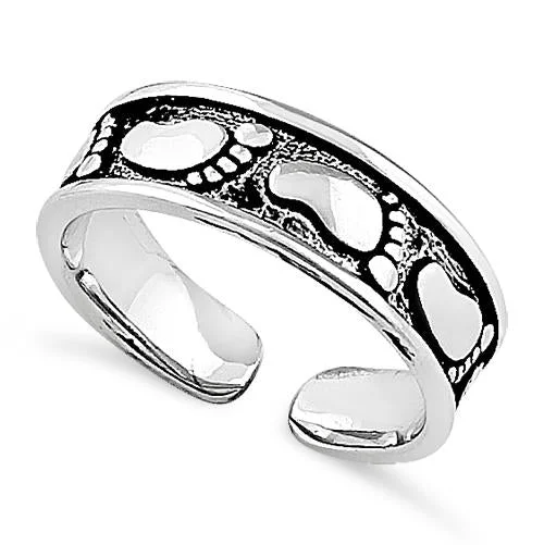 fashionable silver rings for women -Sterling Foot Prints Adjustable Toe Ring