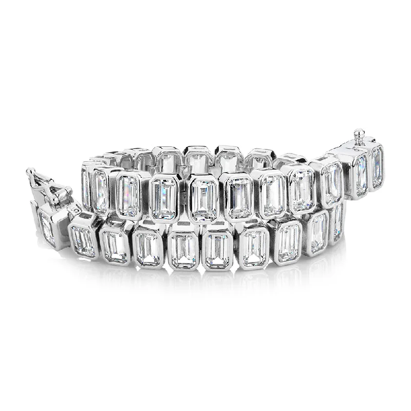 gemstone bangles for women -Emerald Cut tennis bracelet with 29.04 carats* of diamond simulants in sterling silver