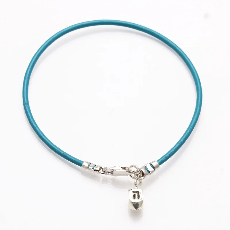 women’s gemstone bangles -Sterling Silver Dreidel Turquoise Leather Bracelet Hanukkah