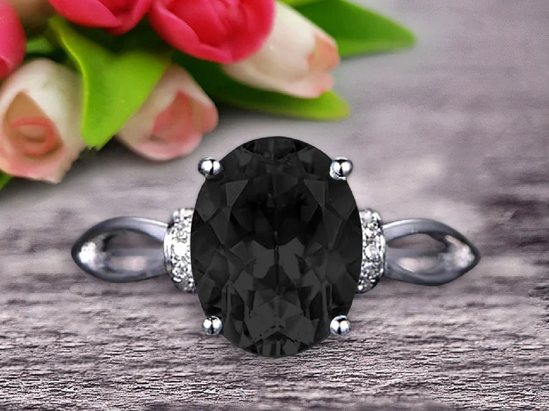 diamond engagement rings for women -Oval Shape Gemstone Promise Ring 1.25 Carat Black Diamond Moissanite Engagement Ring Anniversary Gift On 10k White Gold Art Deco