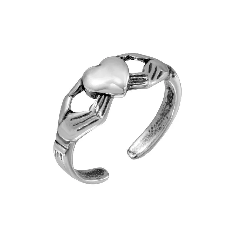 stackable rings for women -Silver 925 Claddagh Adjustable Toe Ring - TR272-A