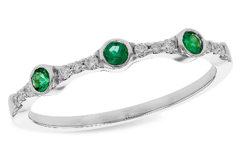 gold rings for women -14K White Gold 0.20ctw Emerald & Diamond Station Ring by Allison Kaufman