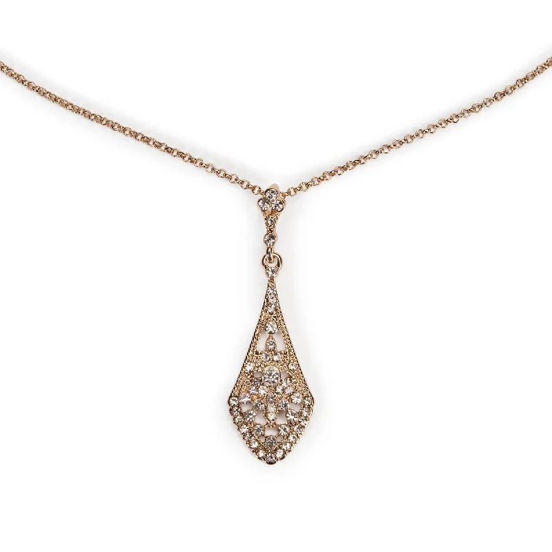 women’s necklaces -Crystal Gold Art Deco Necklace: 1920s Necklace