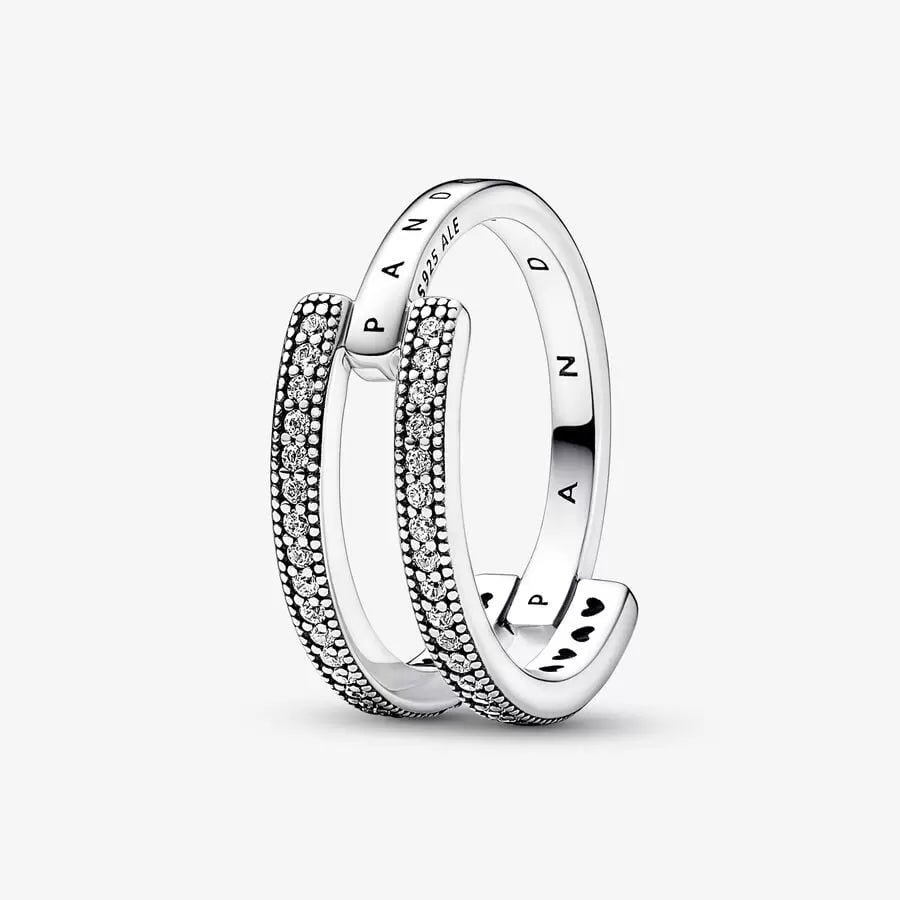 diamond rings for women -Pandora Signature Logo & Pavé Double Band Ring