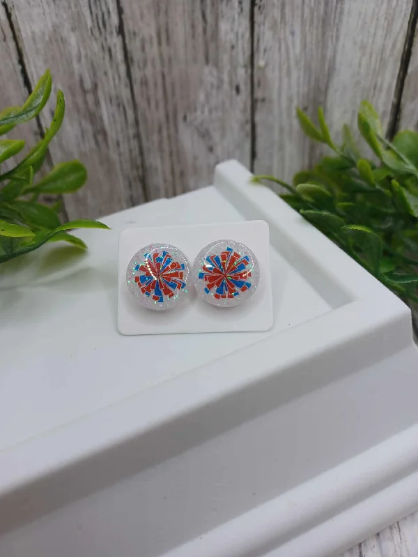 women’s silver drop earrings -Red, White, & Blue Glitter Cheer Pom Earrings