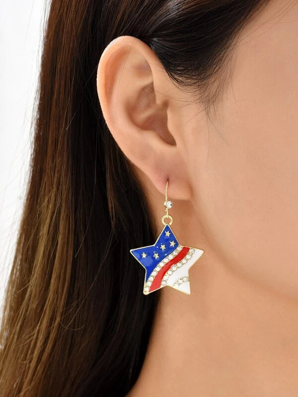 cute earrings for women -Red, White, & Blue Star Earrings