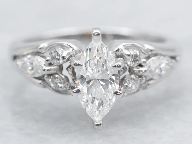 engagement rings for non-traditional brides -White Gold Diamond Engagement Ring with Diamond Accents