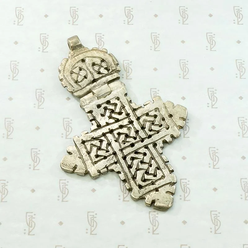 luxury pendant necklaces for women -Hinged Silver Vintage Coptic Cross with Knot Work