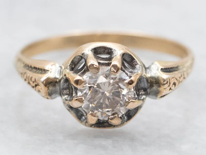 affordable diamond engagement rings -Vintage Belcher Set Champagne Diamond Solitaire Engagement Ring